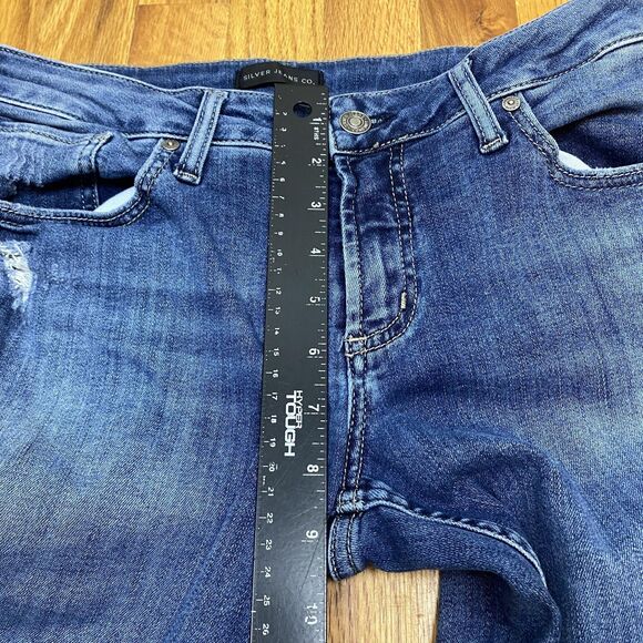 Silver Jeans Boyfriend Jeans Womens 29 Blue Distressed Frayed Hem Stretch Denim - Picture 10 of 12